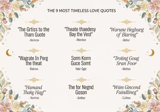 An elegant infographic listing the 9 most timeless love quotes of all time with their authors.